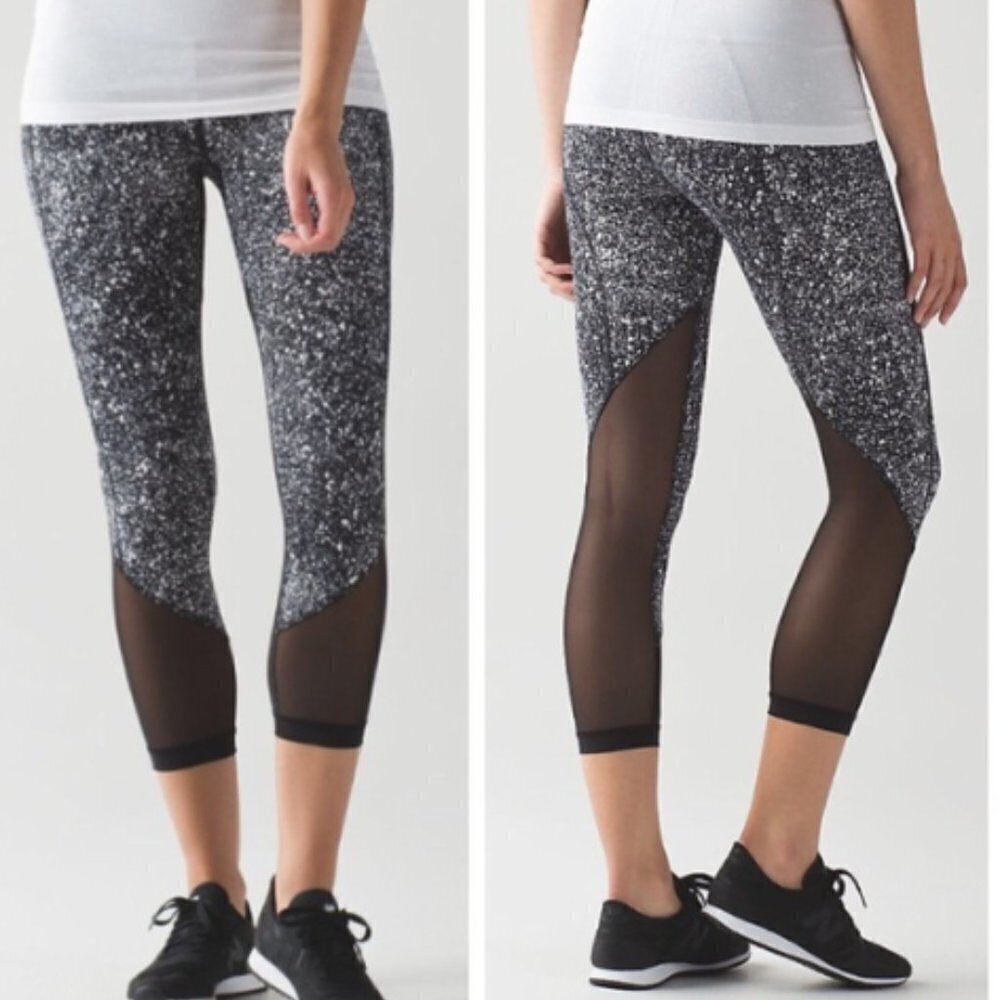 Lululemon Pace Rival Crop Marathon Splatter White Black /‎ Black size 8 W6ABMS